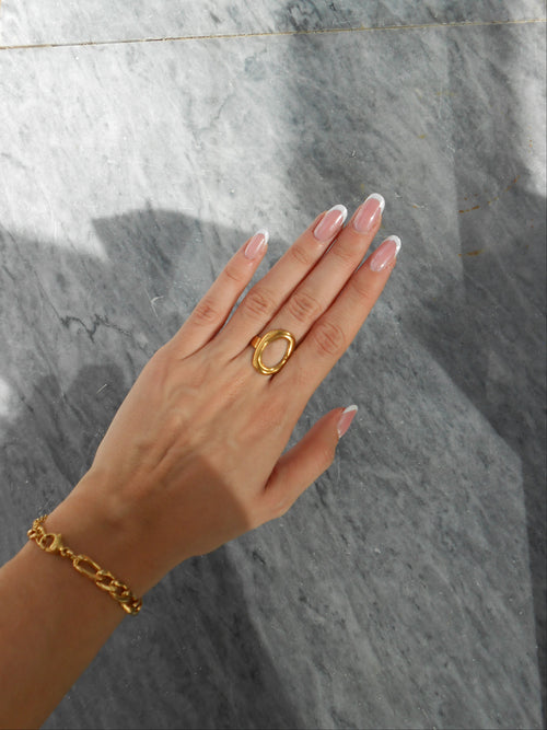Bague Blonde Mocha dorée ajustable en acier inoxydable plaqué or